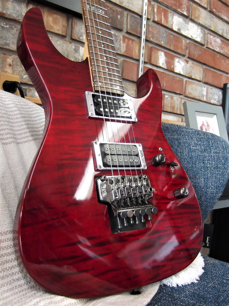 ESP LTD M-100FM Tiger See-Thru Red Electric Guitar 