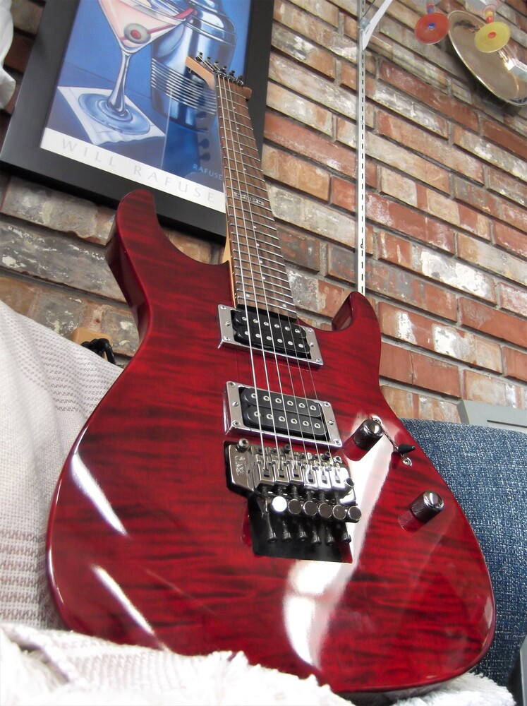 ESP LTD M-100FM Tiger See-Thru Red Electric Guitar 