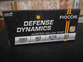 Fiocchi Defense Dynamics .380 ACP 90gr Jacketed Hollow Point Box of 50 Ammo