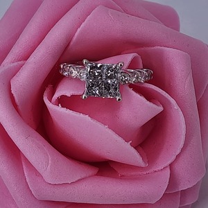  14KT White Gold Princess & Round Diamond Engagement Ring